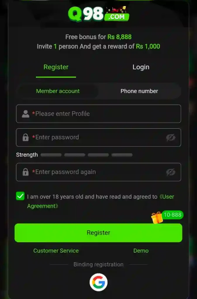 Q98 Game Register 